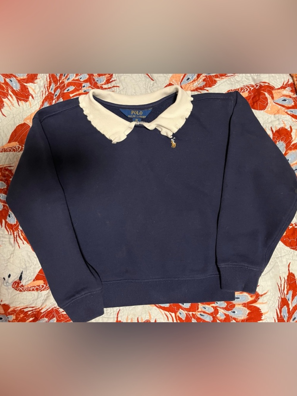 Polo by Ralph Lauren Navy and White Ruffle Collar Sweater